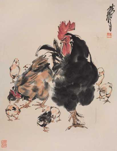 黄胄 教子图 镜心